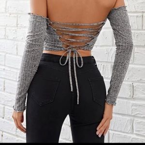 Lettuce Edge Rib-Knit Fitted Crop Top